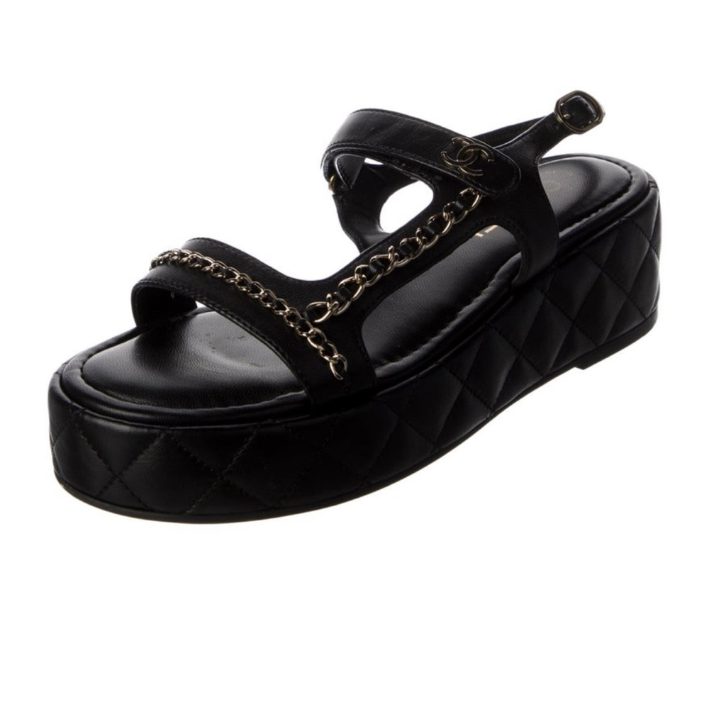 CHANEL Interlocking CC Logo Platform Sandals